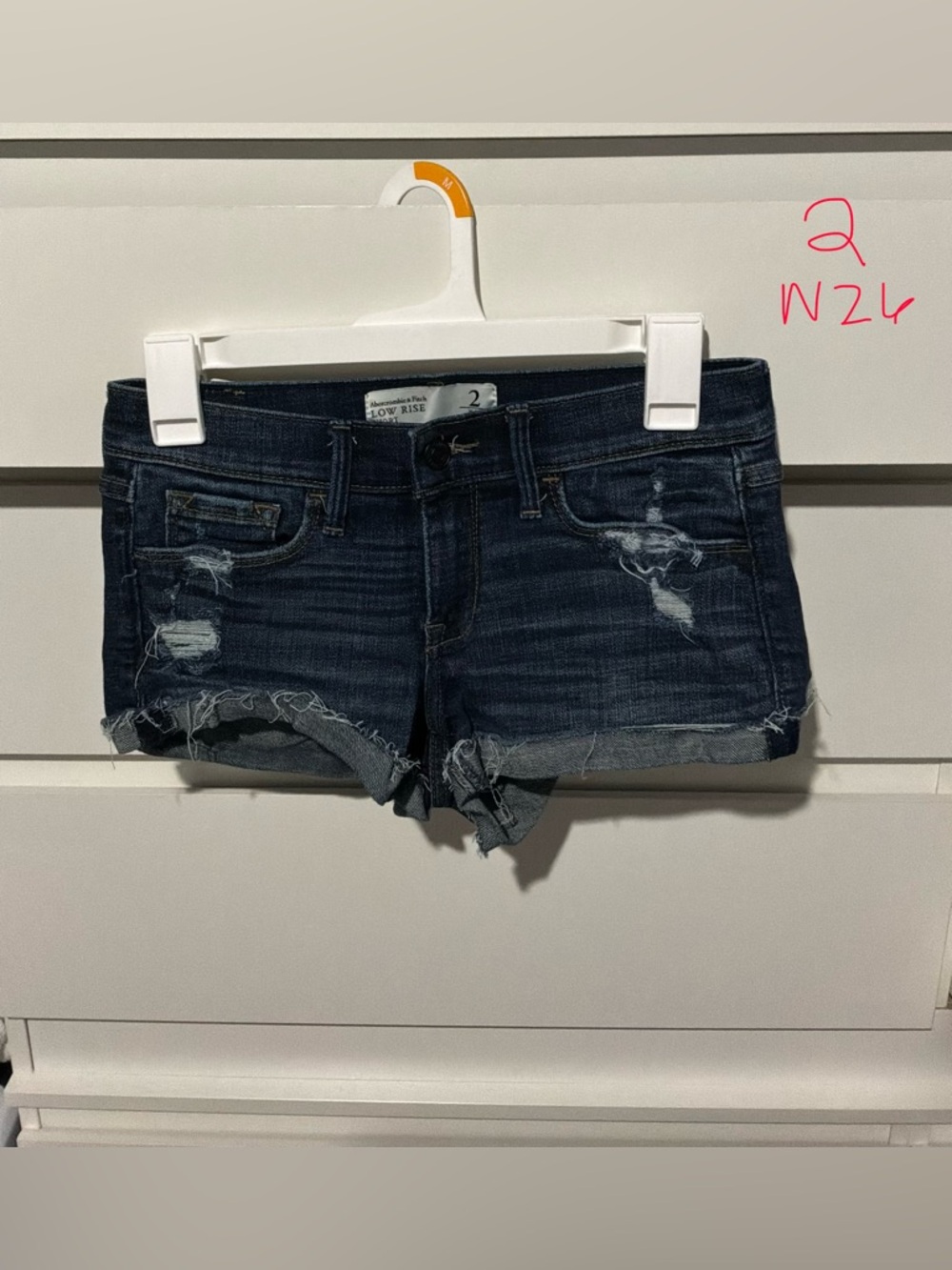 Abercrombie & Fitch Dark Blue Distressed Low-Rise Denim Shorts